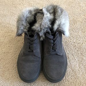 Vince Nyack Grey Rabbit Fur-cuff Sneakers size5.5